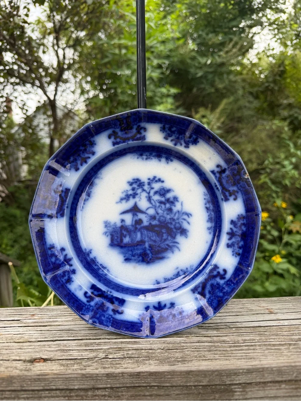 Vintage Flow Blue Amoy 9” Plate As Is Japanese Themed